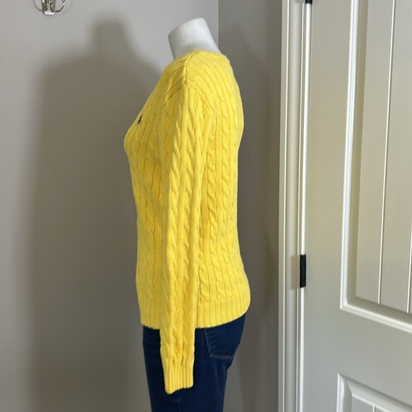 Polo Ralph Lauren Cable-Knit Cotton VNeck Sweater Yellow Pony Purple Sz L - Picture 6 of 11